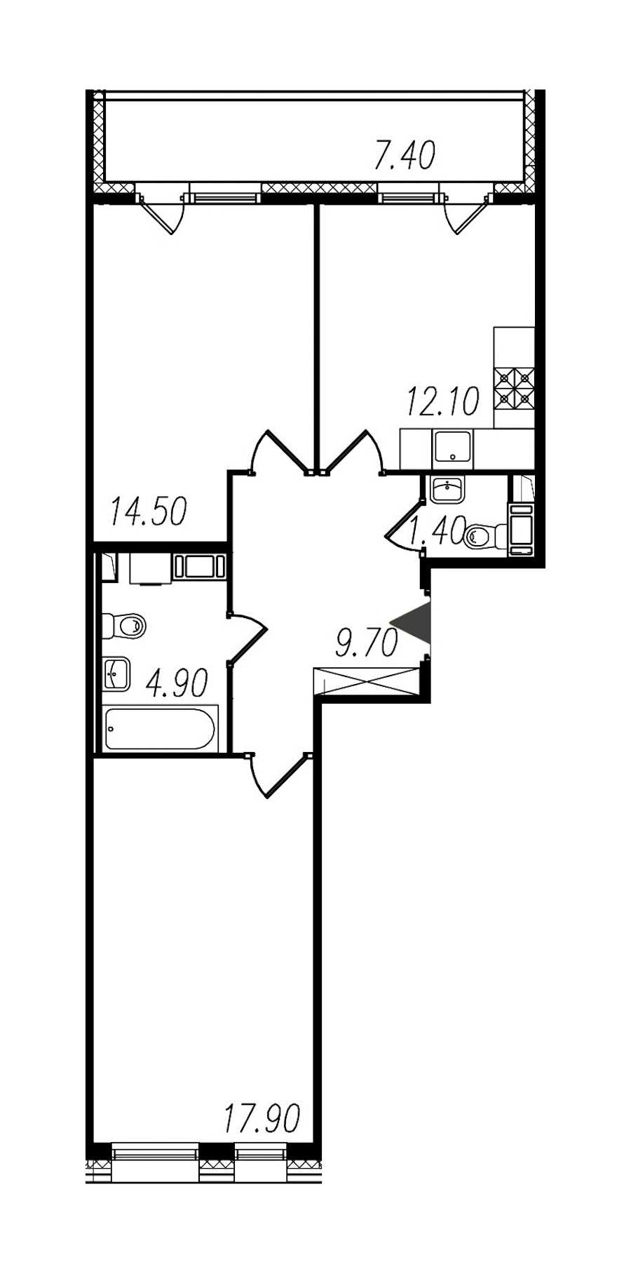 Двухкомнатная квартира в : площадь 60.5 м2 , этаж: 10 – купить в Санкт-Петербурге
